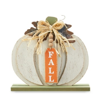 Way to Celebrate Harvest 9inch Fall Wash White Wood Pumpkin op Decoration