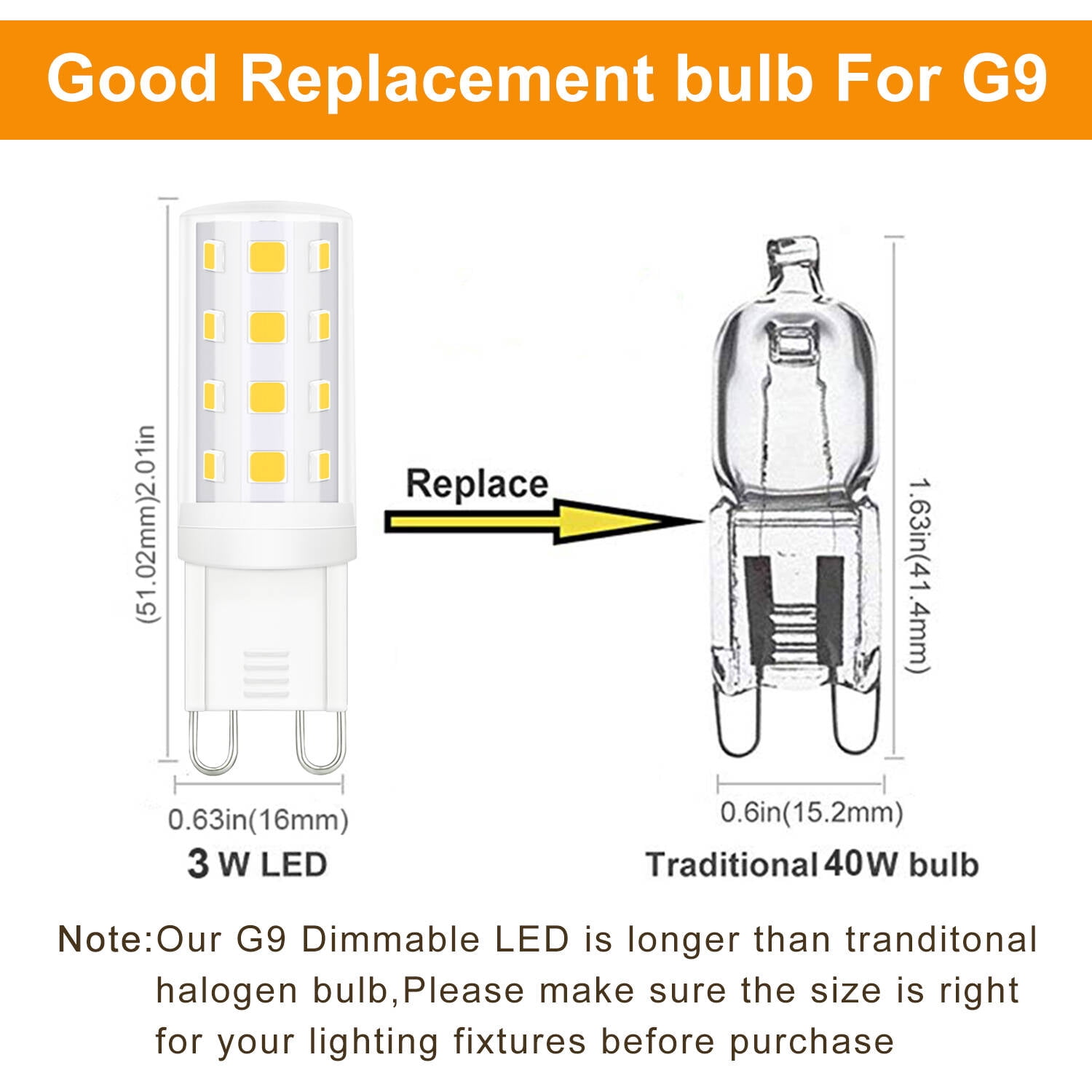 Ymam.Light G9 LED Light Bulb Dimmable 5000K Daylight White, 3W (40W  Equivalent) G9/Bi-Pin Base Light Bulb (Set of 12)