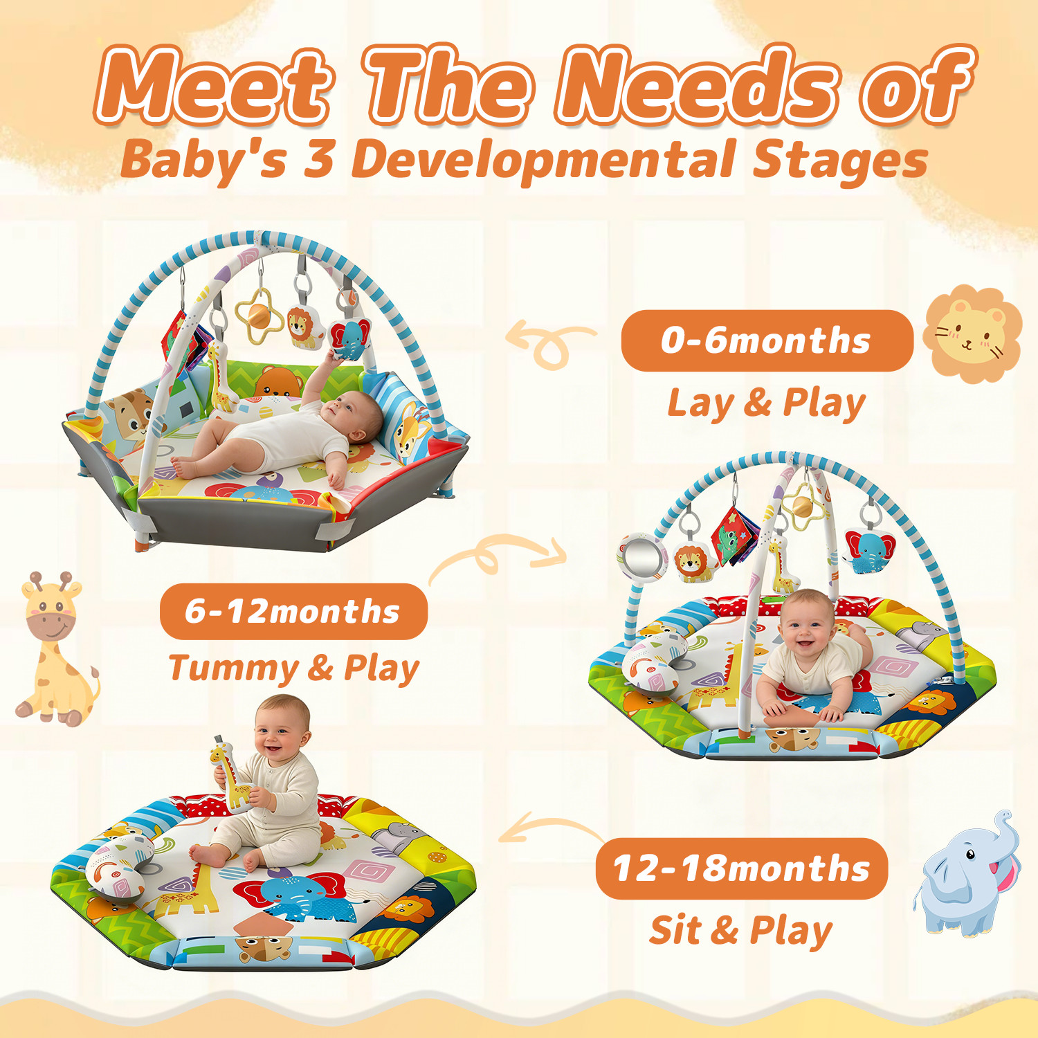 JoyStone Baby Gym Play Mat, 8-in-1 Activity Mat photo 3