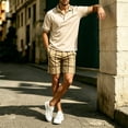thumbnail image 4 of LEKWK 2 Piece Set for Men Plaid Short Sleeve Henley Collared Casual Tops and Elastic Waist Shorts Loose Fit Fashion Summer Beach Vacation Outfits, 4 of 7