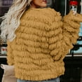 thumbnail image 4 of Fuzzy Jacket, Comdrip Women's Solid Plush Coat Temperament Long Sleeve Cardigan Warm Top Faux Fur Jacket Yellow S, 4 of 5