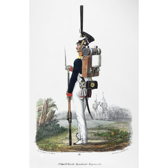 Prussian Soldier, 1830. /Ninfantryman Of The First Battalion Of The Third Militia Regiment Of The Prussian Guards. German Lithograph, 1830. Poster Print by  (24 x 36)