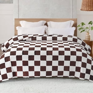 Exclusivo Mezcla Twin Checkered Fleece Blanket, Coffee