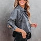 thumbnail image 3 of Camisa vaquera Cuello vuelto Botones en el pecho Puff Manga larga Chaqueta vaquera elegante de moda, 3 of 6