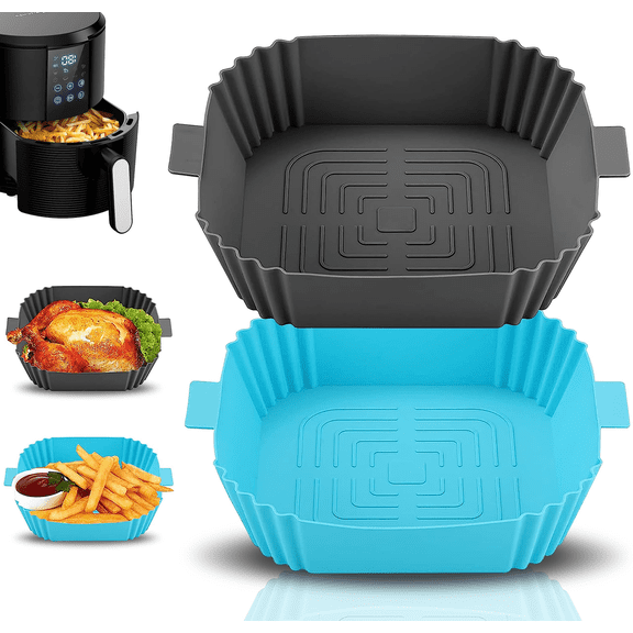 RKINC Silicone Air Fryer Liners, [2 Pack] Air Fryer Silicone Reusable Liners Square, Food Safe Air Fryers Oven Accessories, Replacement of Parchment Liner Paper, Silicone Baking Tray Pots