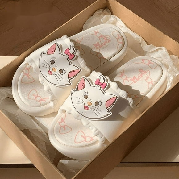 Disney Marie Cat Home Slippers Summer Soft Sole Anti Slip Slippers For Women Kawaii Anime Beach Bathroom Slippers Shoes Y2k Girl