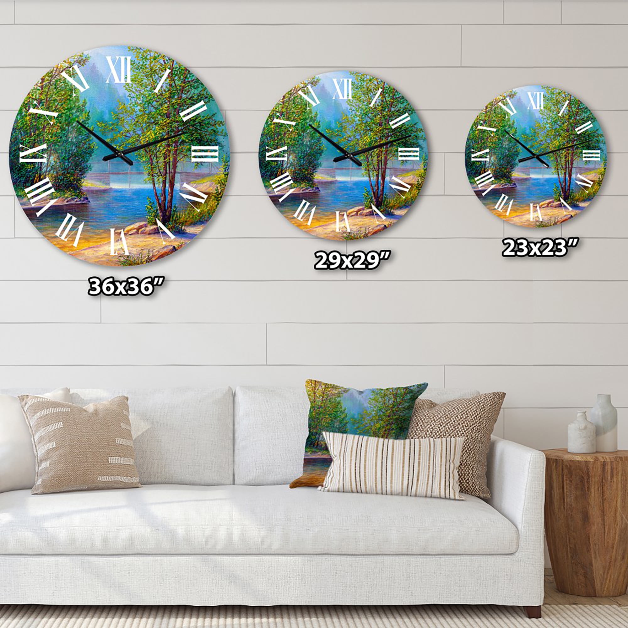 Designart 'Green Trees By The Riverside' Traditional Wall Clock