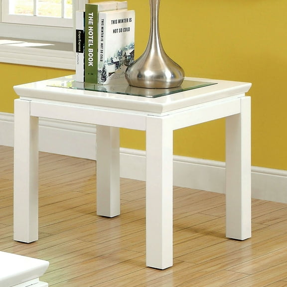 Dia Glass Top Square End Table, White
