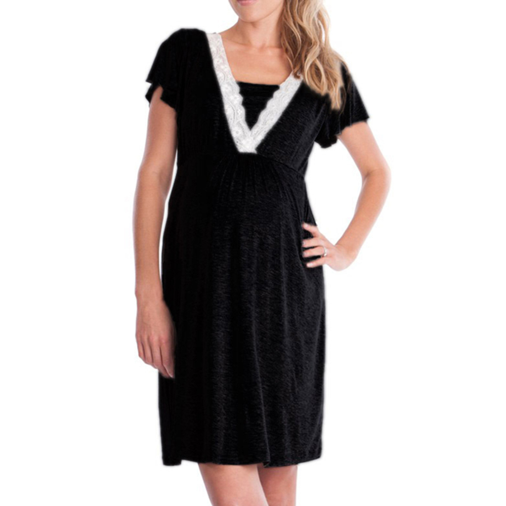 Maternity Nightdresses Breastfeeding Nightwear Vneck With Lace