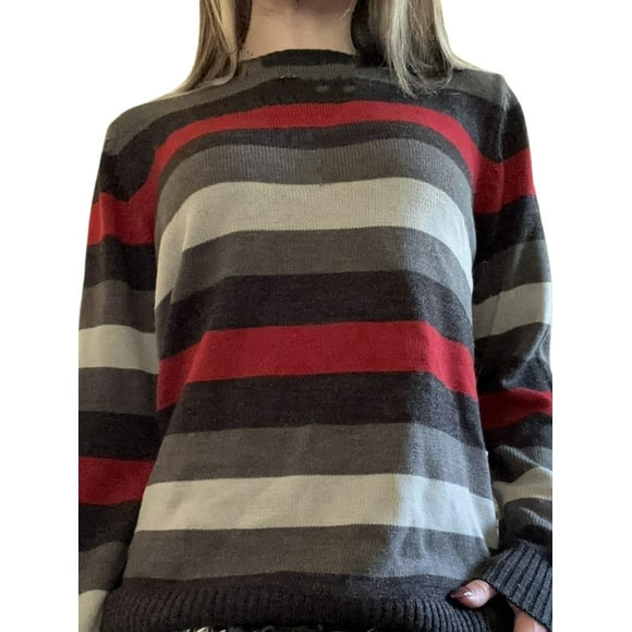 Gupgi Women Argyle Striped Sweater Knit Pullover Casual Long Sleeve Crew Neck Vintage Preppy Style Knitwear
