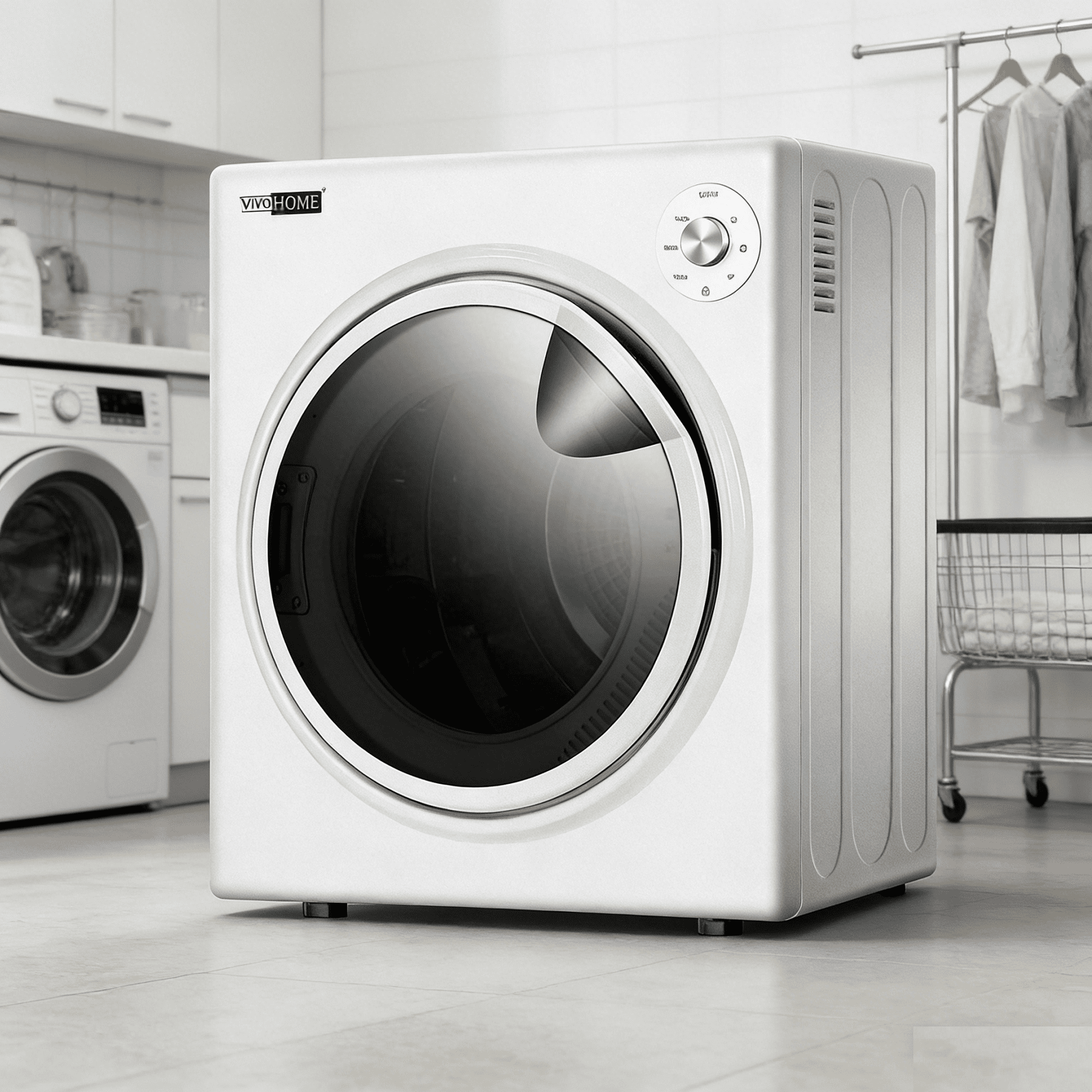 VIVOHOME 1500W Portable Clothes Dryer Machine, 3.5 cu.ft 13Lbs Load, Front Load with Stainless Steel Drum, Adjustable Exhaust Vent