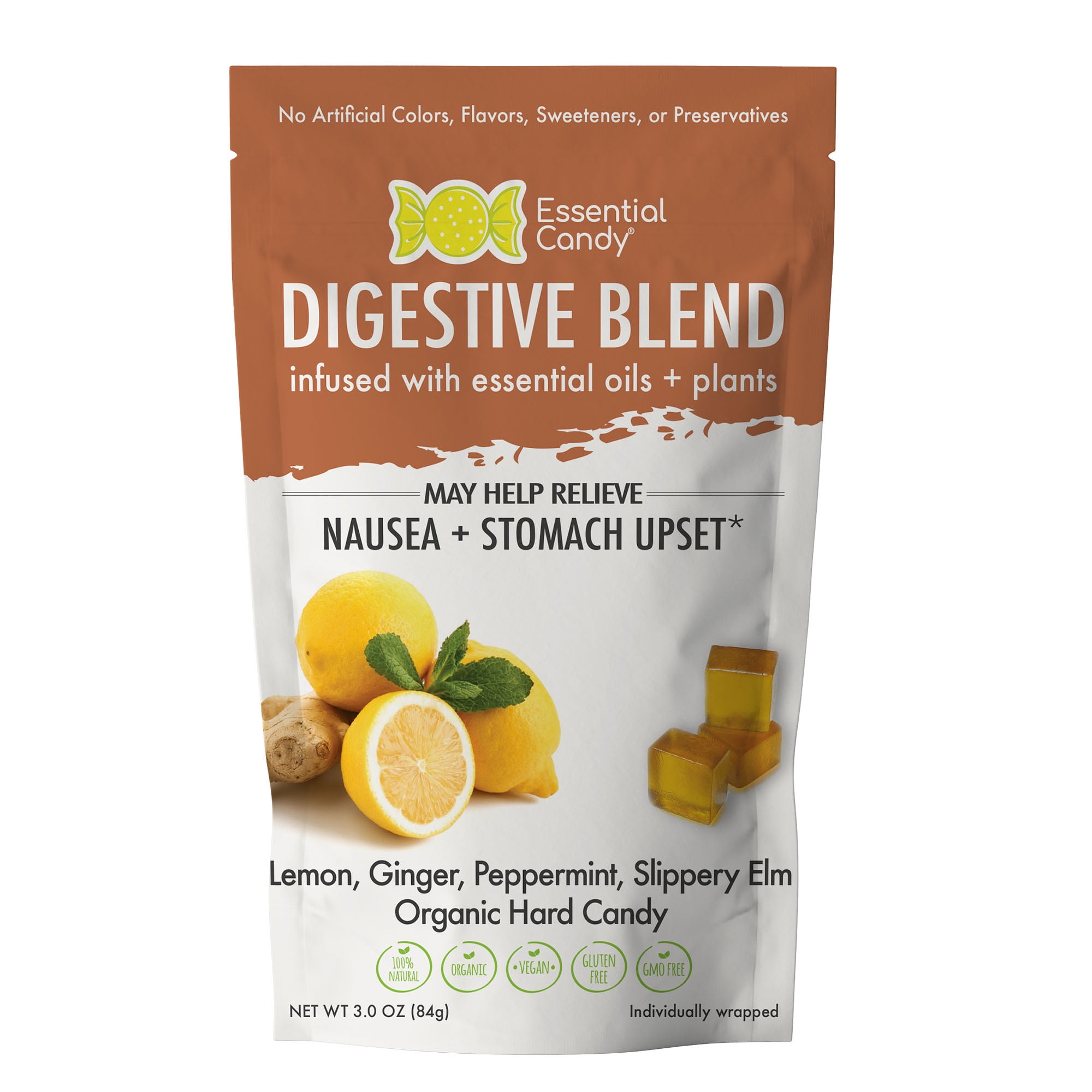 Essential Candy Digestive Blend for Nausea, Stomach Upset, Organic Hard Candy, 3oz Bag