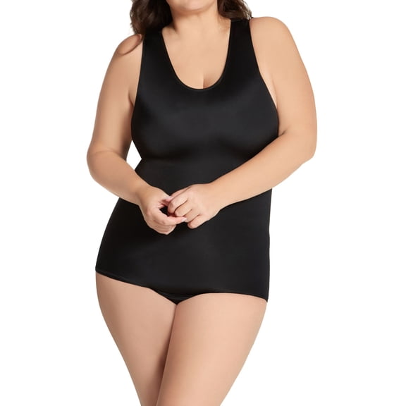 Women's InstantFigure WB4033X Curvy Tank Bodysuit with Snap Bottom (Black 3X)