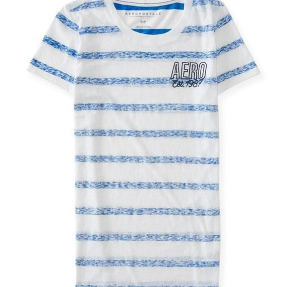Aeropostale Womens Striped Logo Embellished T-Shirt, Blue, Juniors, X-Small