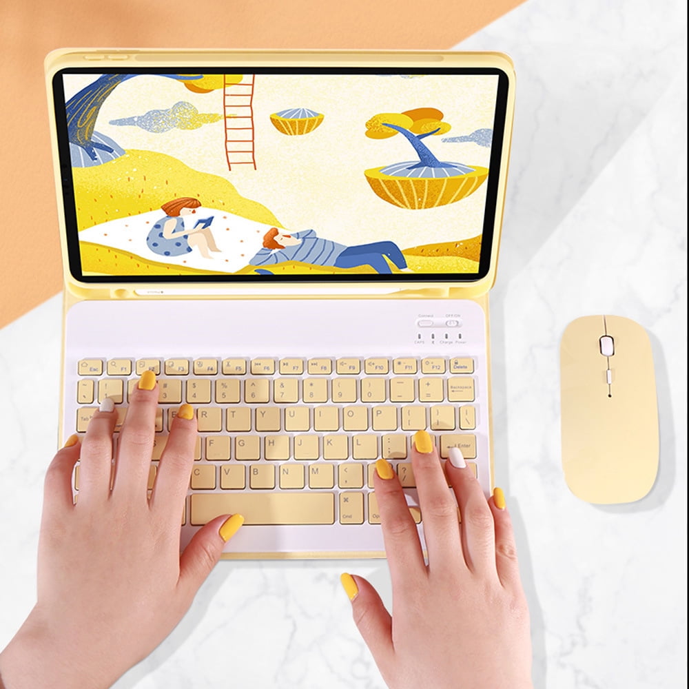 Case for Ipad2017/18/Air1/2/Pro(9.7Inch) - Slim Protective Case with Apple Pencil Holder and Wireless Detachable Keyboard (Yellow)
