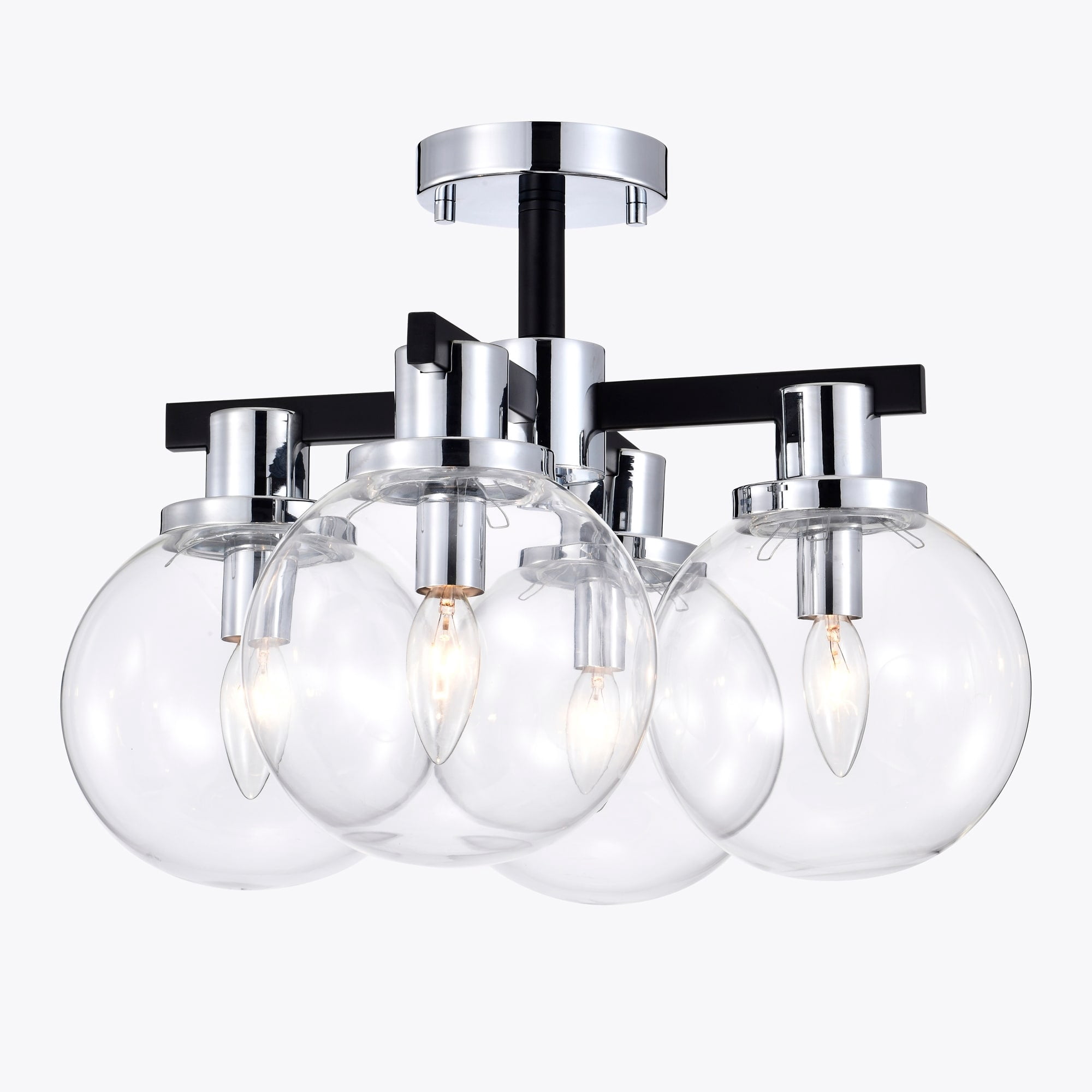 Hersilia 17.8 in. 4-Light Indoor Matte Black and Chrome Finish Semi-Flush Mount Ceiling Light with Light Kit