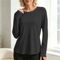 thumbnail image 5 of hotojiny Workout Tops for Women Crewneck Long Sleeve Shirts with Curved Hem UPF 50+ Sun Shirts for Hiking Running Gym Clothes(Black,Large), 5 of 7