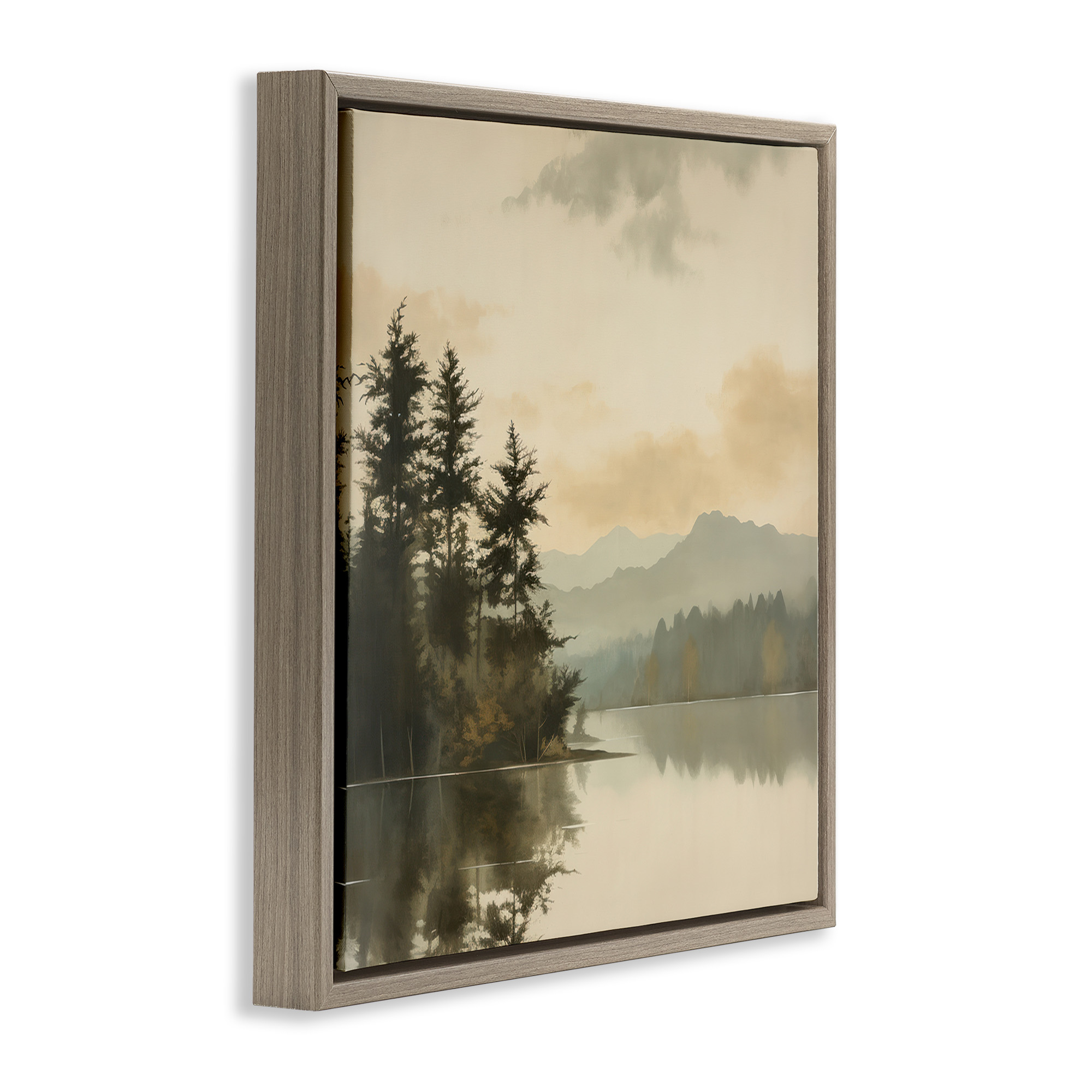 Stupell Industries Beige Mountain Landscape Landscape Painting Brown Floater Framed Canvas Art Print Wall Art, 18 x 18