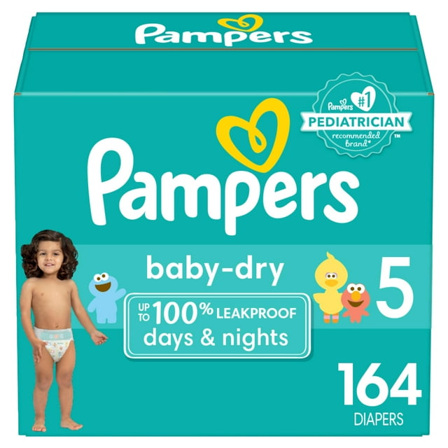 Pañales Pampers Baby Dry, tamaño 5, suministro para un mes (164 unidades)