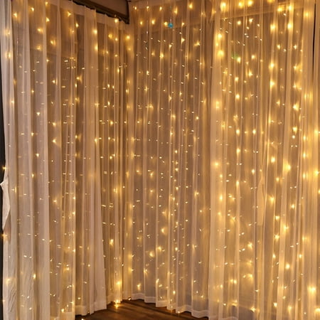 110V 9.8ft x 9.8ft 300LED Curtain Light Fairy String Lights Indoor Decoration Hanging Wall Lights For Bedroom Living Room Garden Party Wedding Christmas Xmas Decor 5