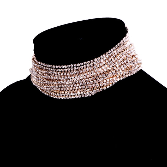 Elegante Collar de Babero de Declaración de Gargantilla con Cuello de de Imitación de Cristal para Mujer Oro Salvador gargantilla de diamantes de imitación