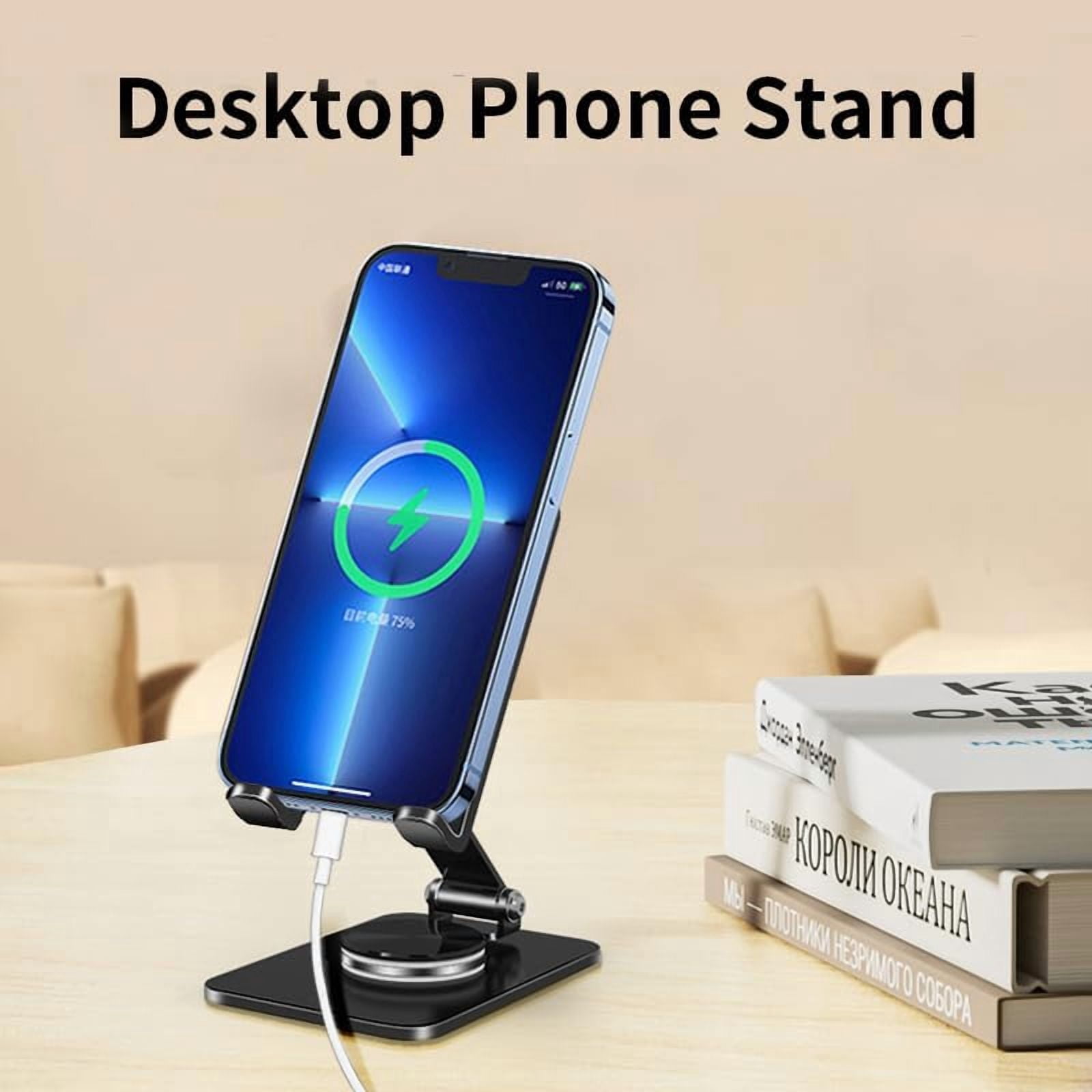 NEOYFC for  Phone Stand with 360 Rotating Base Portable Foldable Carbon Steel Material Desktop Cellphone Stand Fits All Smart Phones-Black