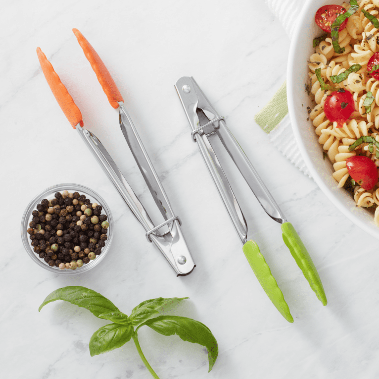 Farberware Stainless Steel Mini Tongs with Silicone Tips, 2 Count