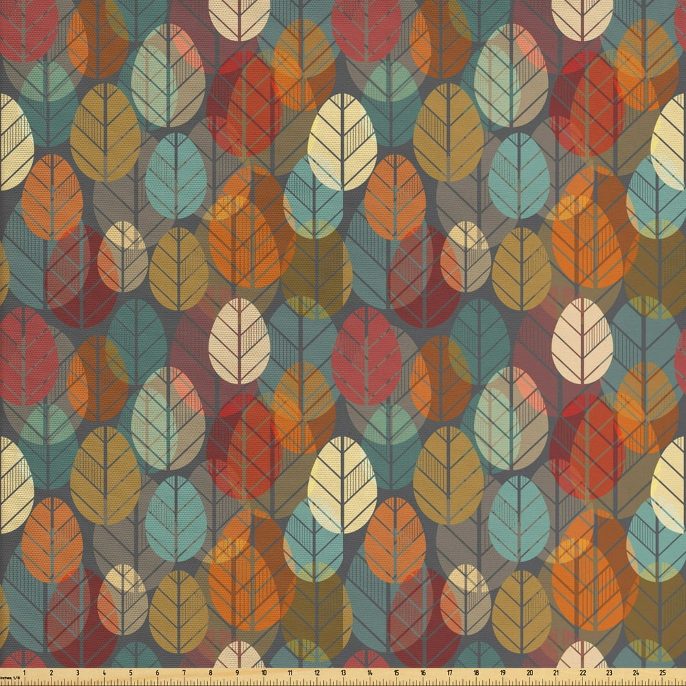 Autumn Fabric by the Yard, Colorful Round Leaves Art Seasonal