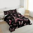 thumbnail image 3 of jejeloiu Cartoon Butterflies Full Size Comforter Sets,Paris Eiffel Tower Bedding Comforter Set,Pink Black Bedding Sets For Girls Kids,Luxury Bedroom Decor Reversible,3pcs, 3 of 8