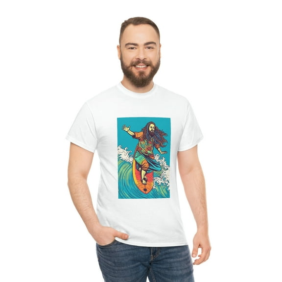 Surfing Jesus Love Kindness Vacation Unisex Heavy Cotton Tee