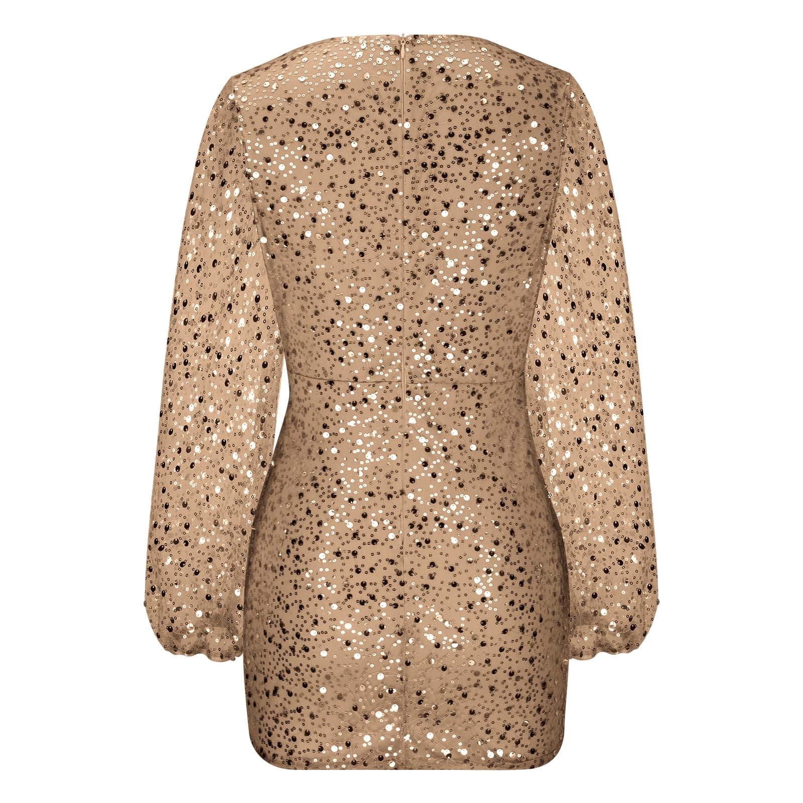 Sequin Long Sleeve Homecoming Dresses for Teens Slim V Neck Mini Cocktail  Gown Tight Glitter Party Dress - Walmart.com