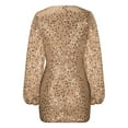 thumbnail image 6 of qolati Sequin Glitter Prom Dresses for Women 2023 Sexy Deep V Neck Ruched Bodycon Mini Dress Elegant Puffy Long Sleeve Cocktail Party Dress, 6 of 7