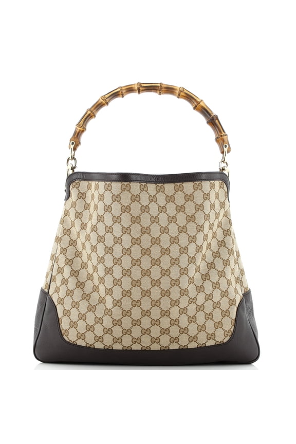Pre-Owned Gucci Diana Bamboo Shoulder Bag GG Canvas Medium By Rebag