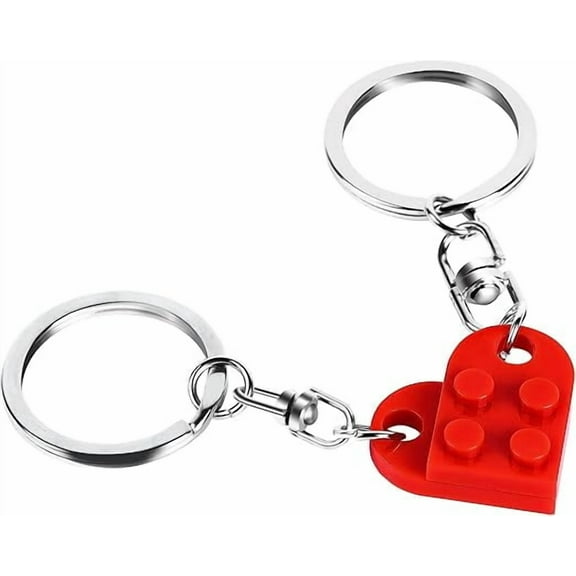 Heart Keychain Set for Couples, Brick Heart Keychain for Boyfriend Girlfriend, 2 Pcs Matching Heart Colorful Keychains.
