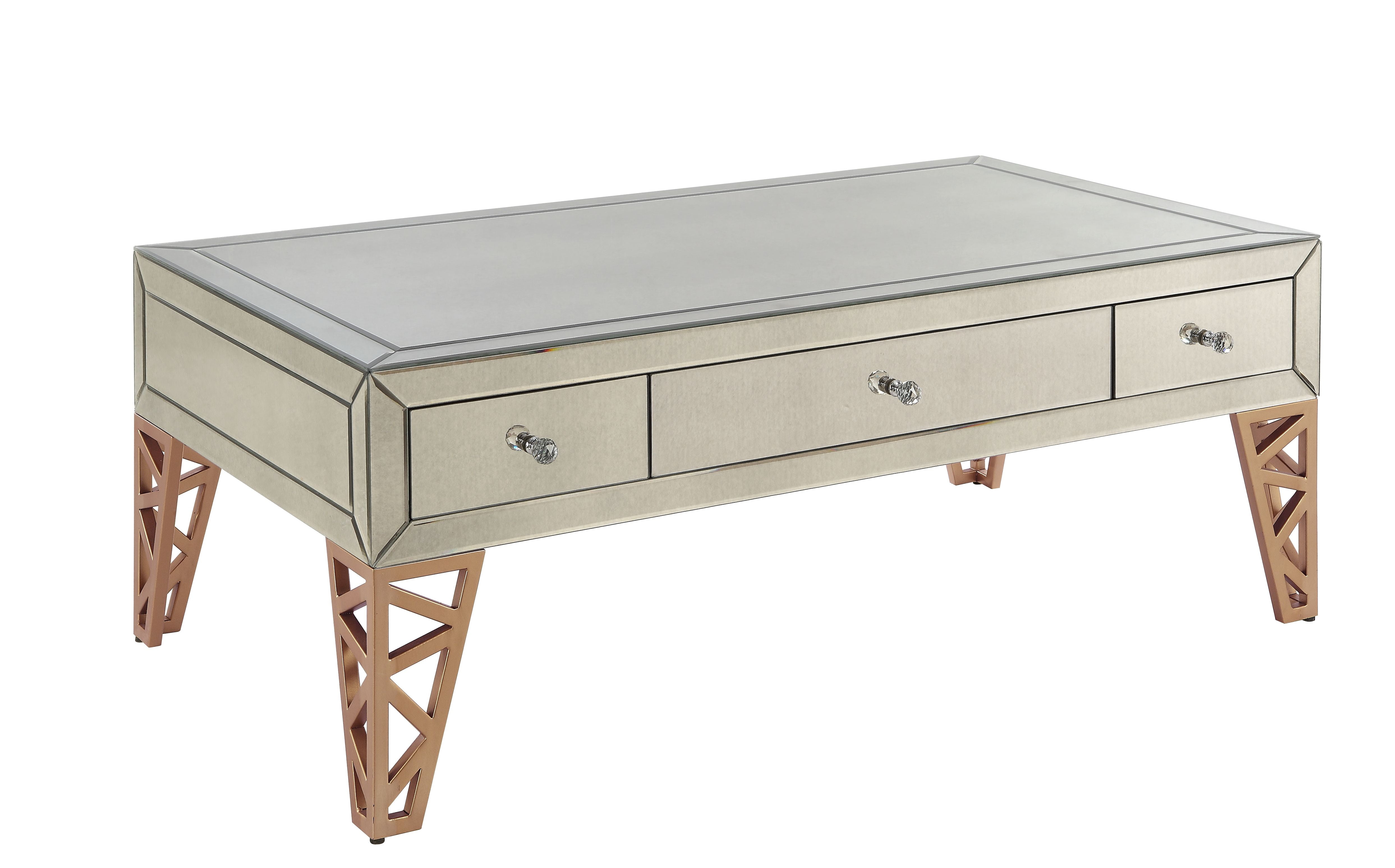 48" X 26" X 18" Mirrored And Gold Coffee Table