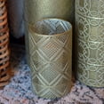 thumbnail image 6 of 3 Piece Intricate Hurricane Lanterns, Multi-Pattern Lattice Work, Gold Finished Metal, Pale Grey Rubbed Craft Patina, Vintage Style,15.75 Inches Tall, for Wax or LED Votive and Pillar Candles, 6 of 8