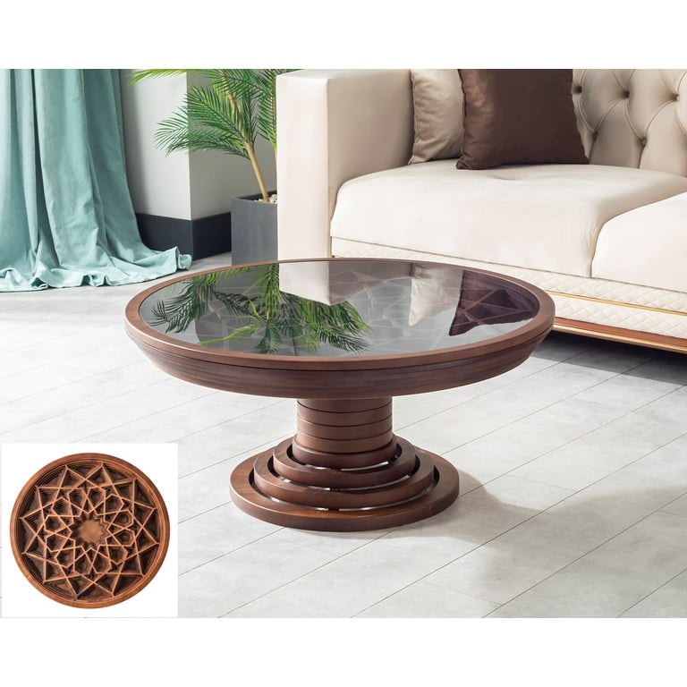 Papella Model Atlas Brown Wooden Coffee Table with Glass Rustic Table Natural Walnut Color Center table Mesa de centro Farmhouse big desk livingroom