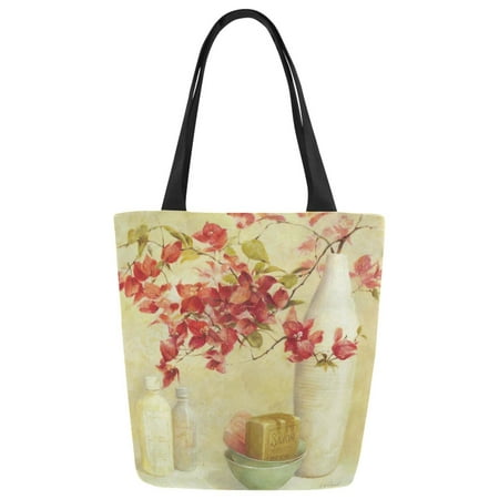 ASHLEIGH Vintage Style Flower Canvas Tote Bag Shoulder Handbag Grocery Bag for School Shopping