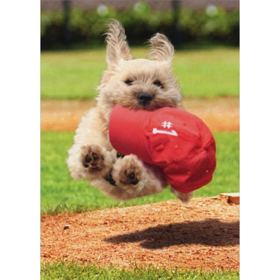 Avanti Press White Dog Running With Cap Puppy Father's Day Card