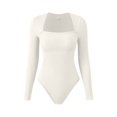 thumbnail image 4 of OQQ Women's 1 Piece Ribbed Strappy Square Neck Long Sleeve Tummy Control Tank Tops Bodysuit, 4 of 6