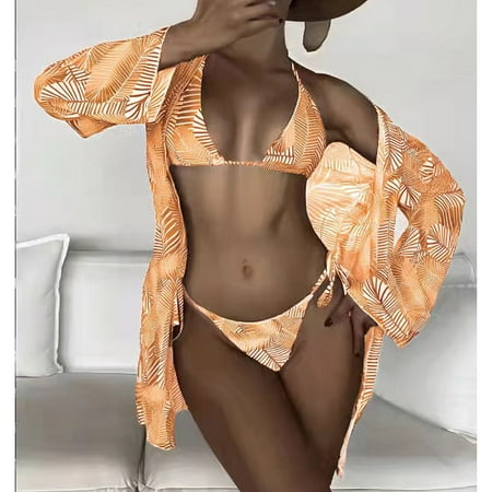 Dihao Bikini Sets for Women Clearance Womens 3 Piece Swimsuits Triangle Halter Thong Bikini Set Butterfly Bathing Suits Sarongs Sports Bra And Boyshorts And Cover Coats Bathing Suits