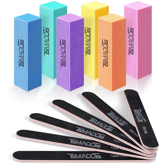 Limas de uñas y tampón Tsmaddts Kit de herramientas de manicura profesional Herramientas de bloque de tampón para el cuidado del arte rectangular Grano 100/180 12 piezas / Pa (negro)