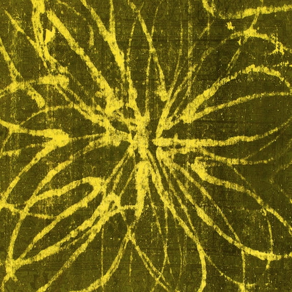 Ahgly Company Machine Washable Indoor Square Abstract Yellow Modern Area Rugs, 4' Square
