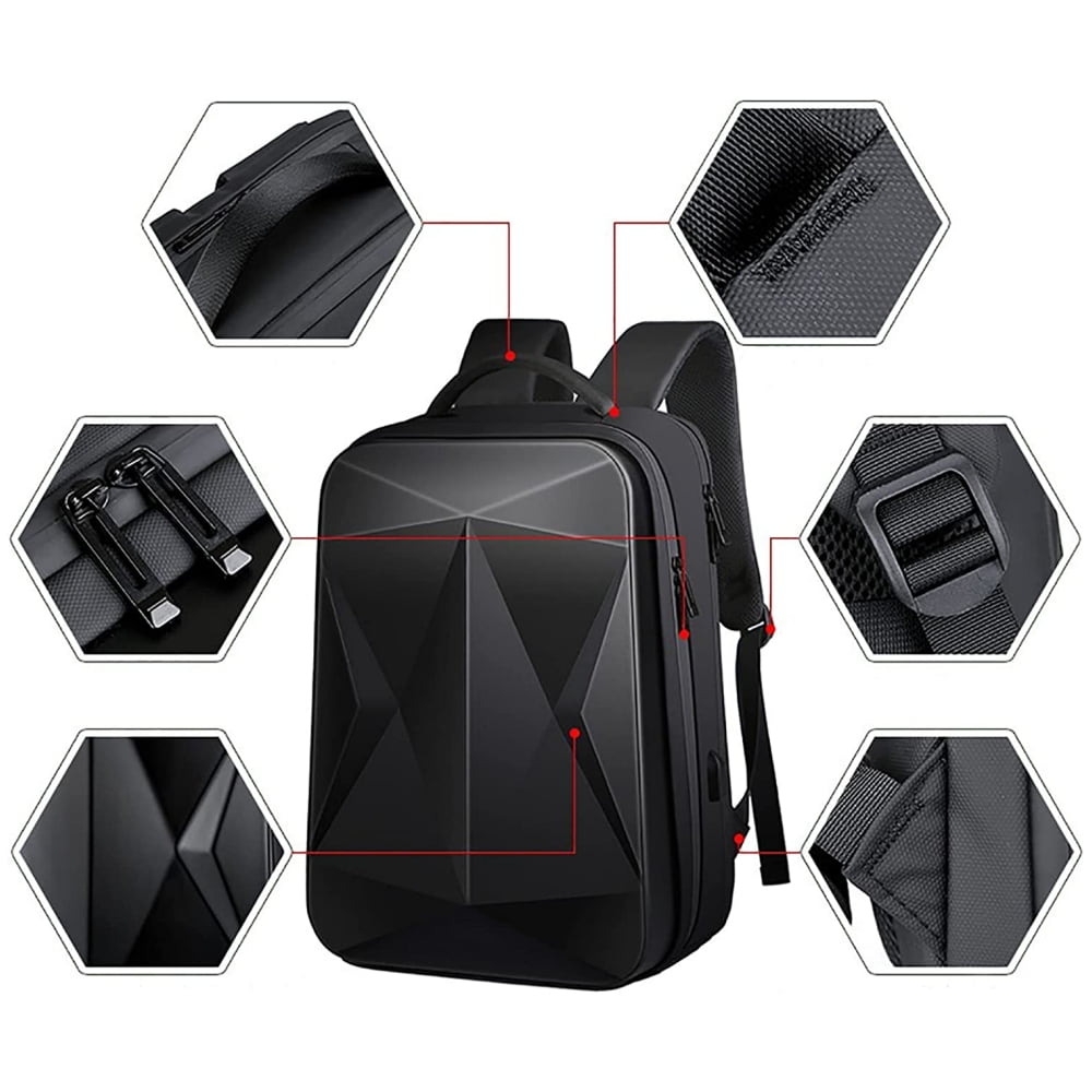Anti Theft Hard Shell Shoulder Backpack, Business Laptop Backpack With USB Charging Port Fit 15.6 inch Laptop, Black