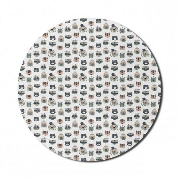 Cartoon Mouse Pad for Computers, Animals in Costumes Businessman and Thief Doodle Style Portraits, Round Non-Slip Thick Rubber Modern Gaming Mousepad, 8" Round, Multicolor, by Ambesonne