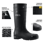 HISEA Men's Rain Boots with Steel Shank, Waterproof Rubber Protective Footwear, Seamless PVC Rainboots Non-Steel Toe Outdoor Work Boots, Durable Garden Fishing Tall Kneed Boot, Size 11 Black