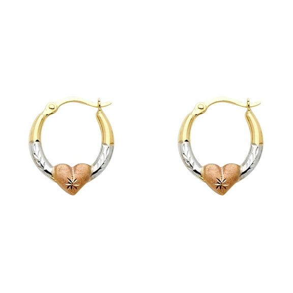 14k Tri-Color Gold Hoop Love Promise Heart Diamond-Cut Star Earrings Jewelry Female Unisex
