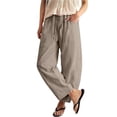 thumbnail image 2 of Linen Barrel Pants Women Wide Leg Palazzo Cotton Drawstring Capris Casual Summer Beach Vacation Boho Baggy Trousers, 2 of 5