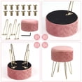 thumbnail image 6 of Velvet Round Storage Ottoman, Modern Foot Stool Vanity Stool with Metal Legs & Tray Top Coffee Table, Ottoman with Storage for Living Room Bedroom (Pink), 6 of 7