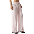 thumbnail image 2 of Women'S Striped High Waist Drawstring Wide Leg Loose Casual Trousers with Pockets Pink XS, 2 of 9